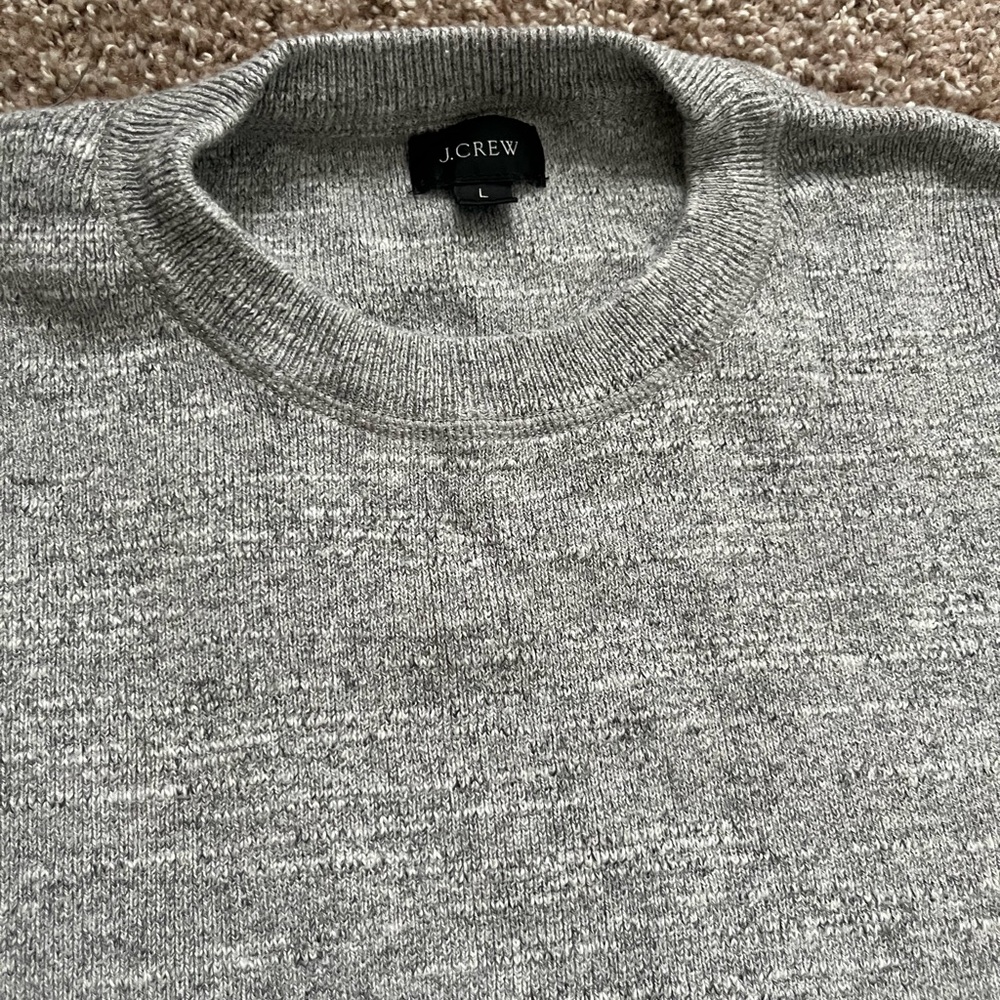 J. Crew Heather Gray Crewneck Sweater with Classic Ribbed Collar